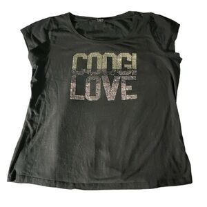 Women's Plus Size COOGI Love Black Bling Stretch Blouse Shirt Size 3X EUC #4042